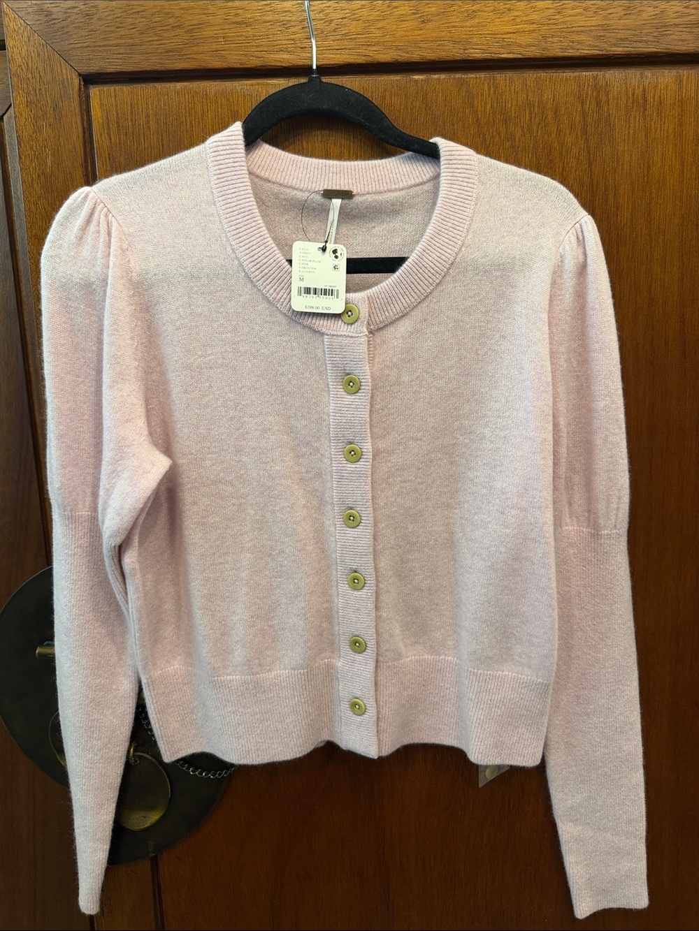 Free People Classic Pink Cashmere-Blend Button Cardigan Sweater Size Medium